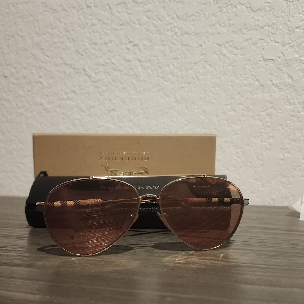 Burberry Rose Gold Lens Aviator Sunglasses with Double Bridge